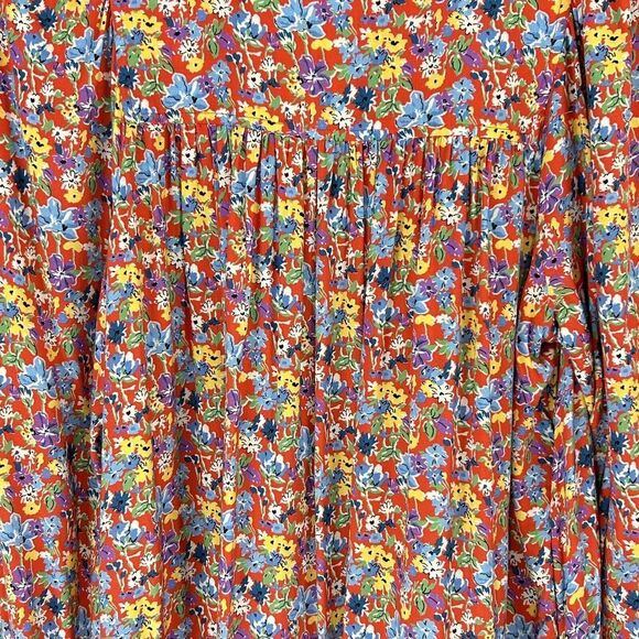 Perseverance London Dress Womens Small Red Floral Boho Cottage Core Tie Gathered - Picture 11 of 13